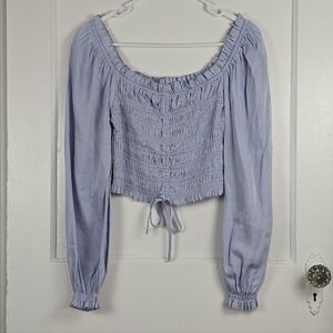 Forever 21 Pale Blue Smocked Cottagecore Crop Top Medium